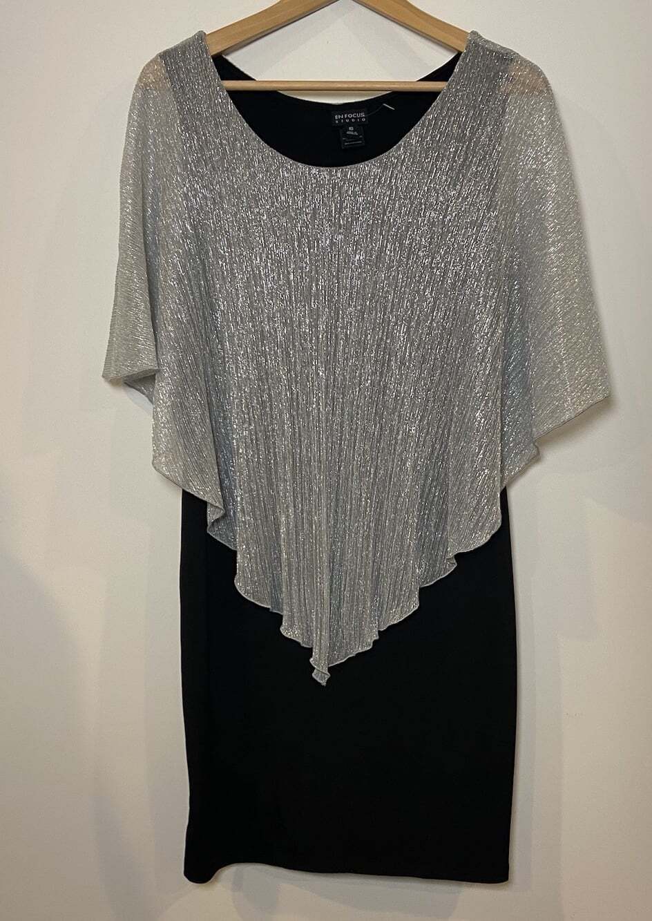 En Focus Dress Holiday Party Overlay Stretch Black Silver Size 10